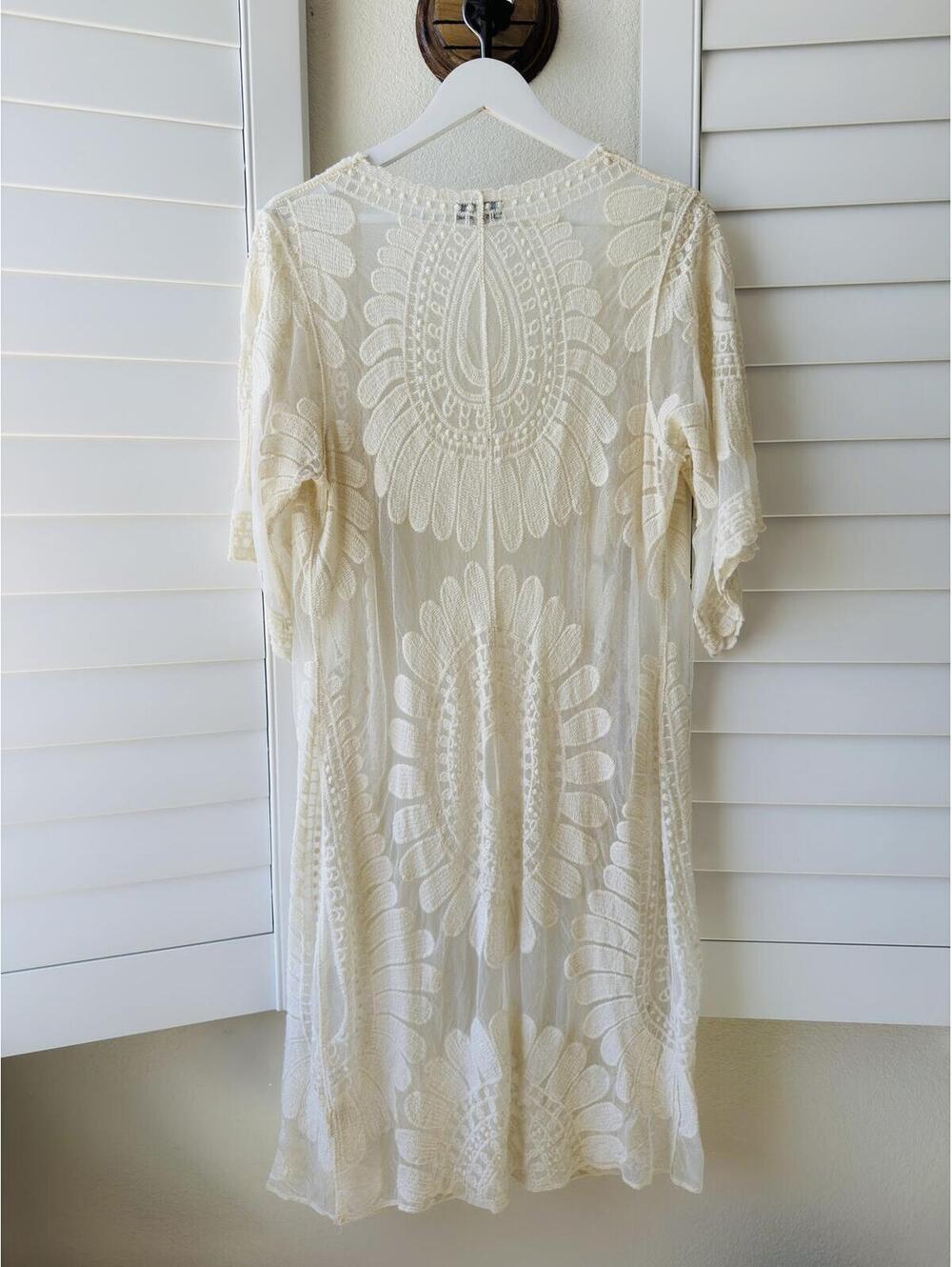 Rebellion Again Cream Embroidered Lace Long Cardigan - Size S - Picture 6 of 6